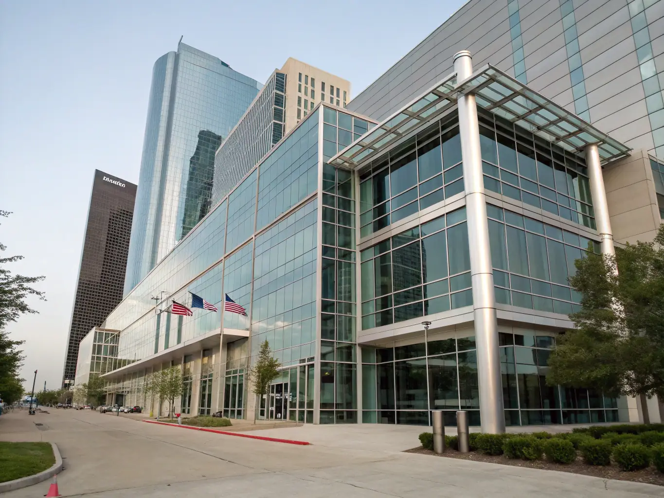 A commercial building in Houston being power washed, highlighting the clean and professional results achieved by Stuffy's Handyman Services.